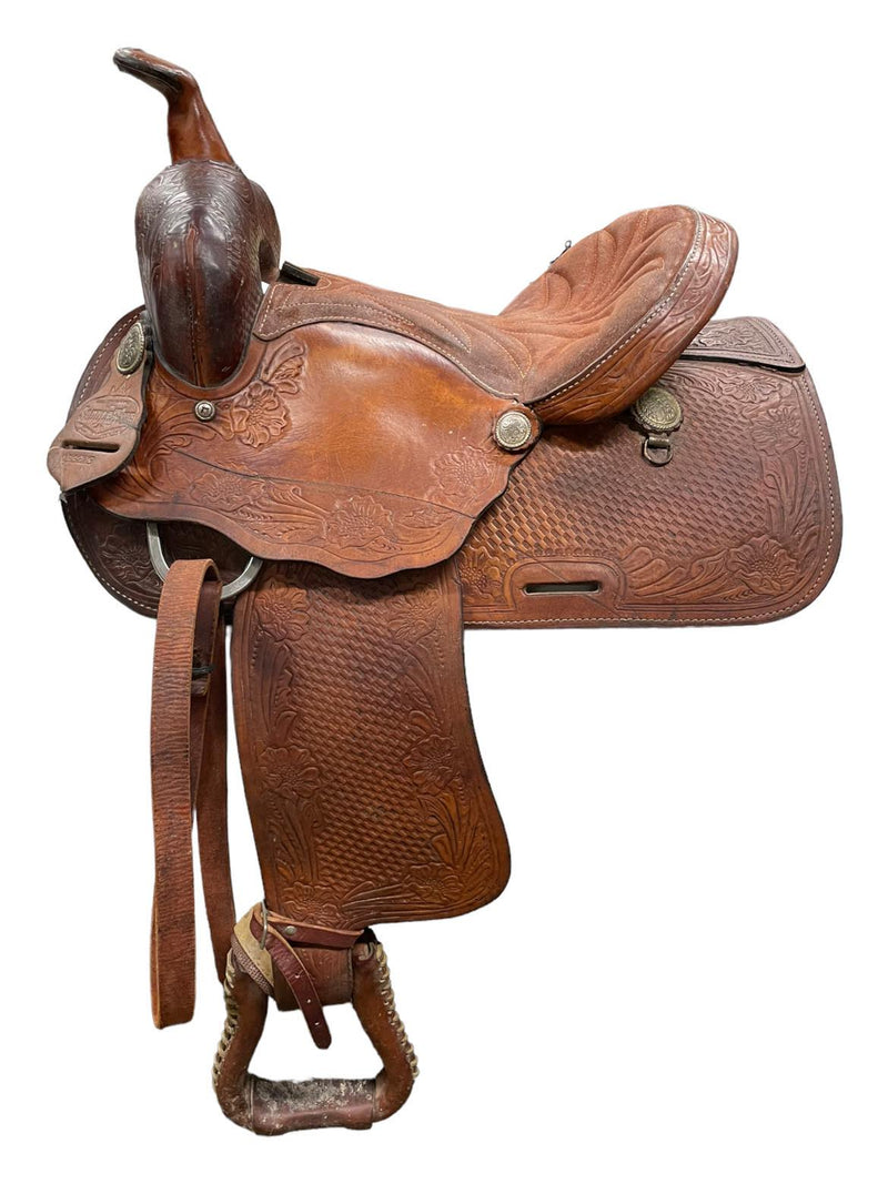 Saddle King Western Saddle - Brown, Tooled, 13" - USED