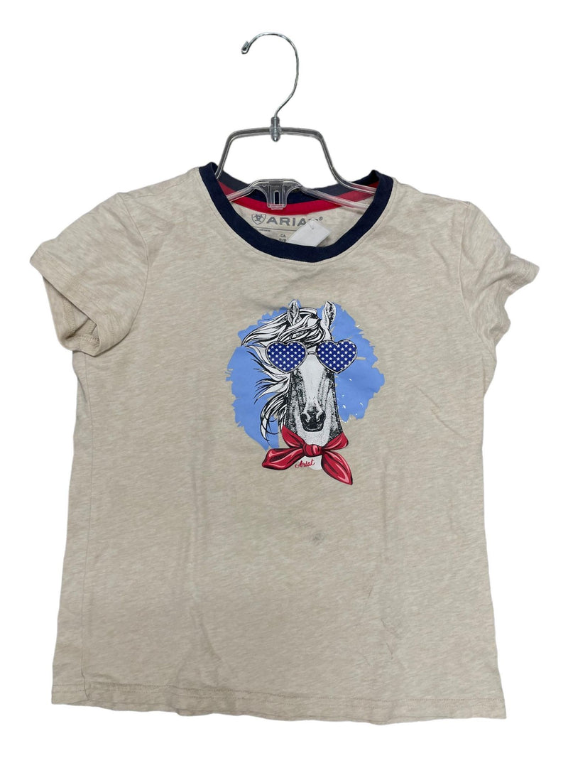 Ariat Patriotic Horse Tee - Cream/RWB - Youth S - USED