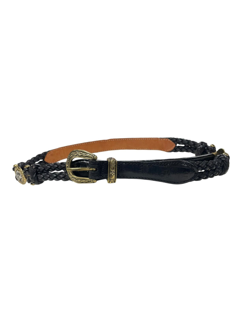 Unbranded Braided Leather Belt - Black/Brass - M - USED