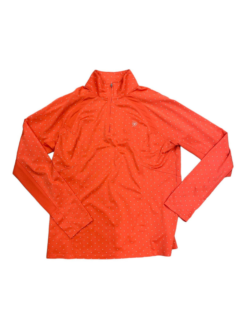 Ariat Polka Dot 1/4 Zip Sun Shirt - Orange/White - L - USED