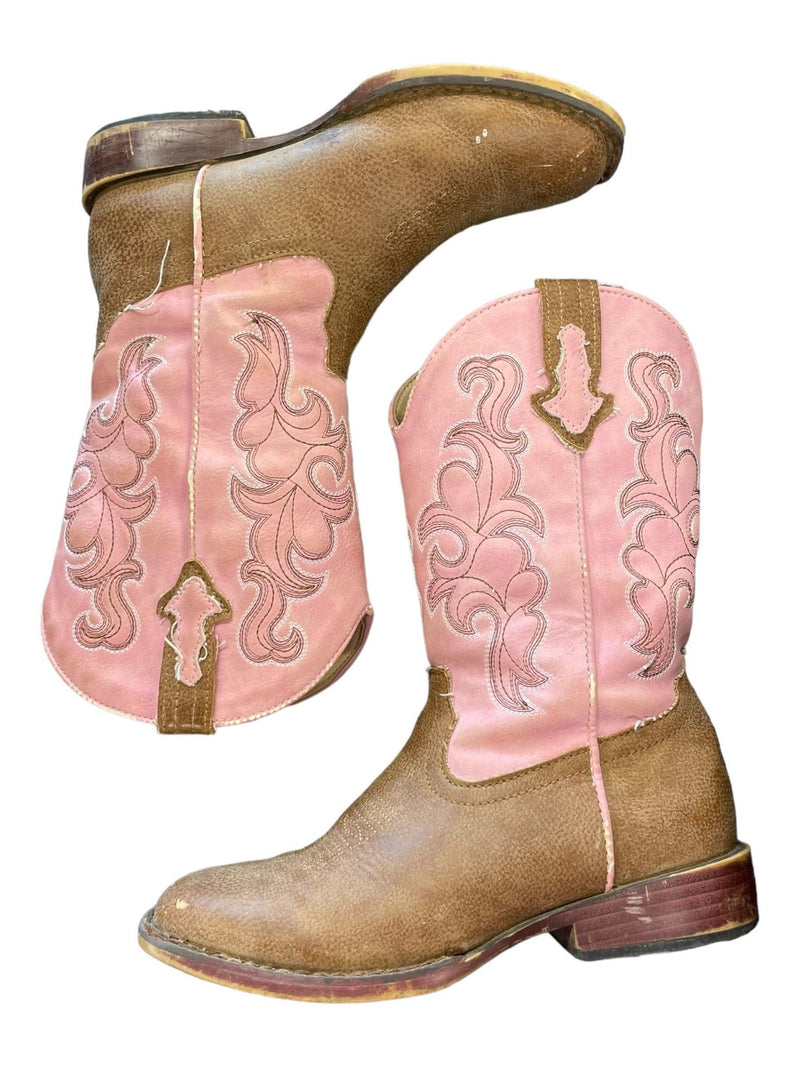 Roper Cowgirl Boots - Brown/Pink - Youth 1 - USED