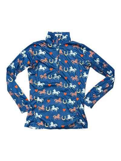 Royal Highness Sun Shirt - Blue Horses - Youth M - USED