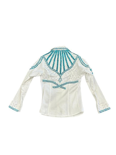 Royal Highness Bedazzled Western Show Shirt - White/Multi - Kids Medium - USED