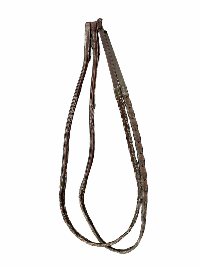 KL Select Rubber Lined Braided Reins - Brown - F/S - USED