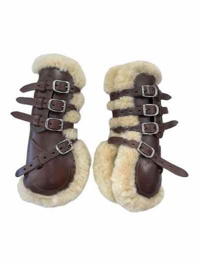 Prestige Sheepskin Open Front Boots - Brown/Cream - S - USED