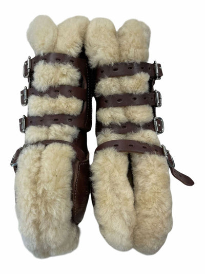 Prestige Sheepskin Open Front Boots - Brown/Cream - S - USED