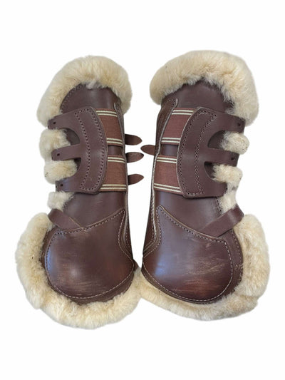 Prestige Sheepskin Open Front Boots - Brown/Cream - S - USED