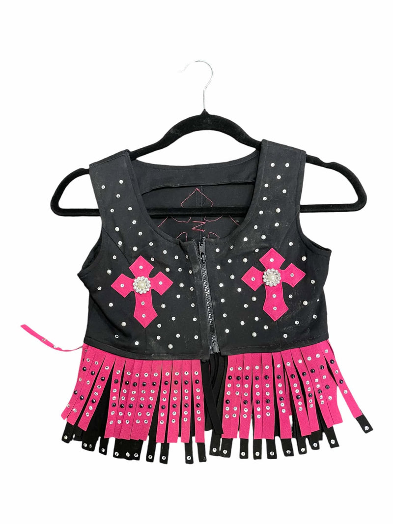 Western Show Shirt/Vest Combo - Pink/Black - Est. Youth S - USED