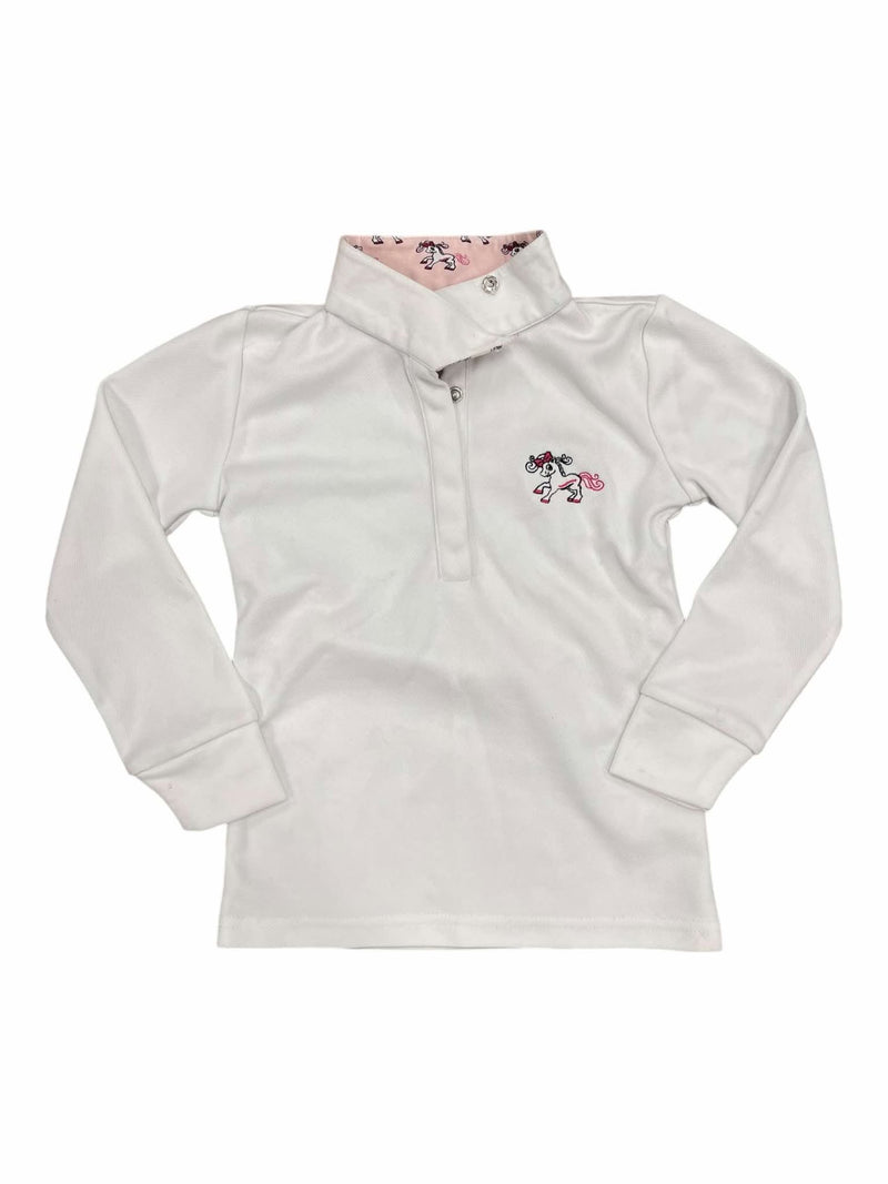 Belle Bow LS Show Shirt - White/Pink Pony - Youth 6 Years - USED