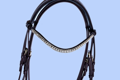 Bridleberry Leather Figure 8 Bridle w/Crystal noseband & Browband w/Plain Full Grain English Leather Reins