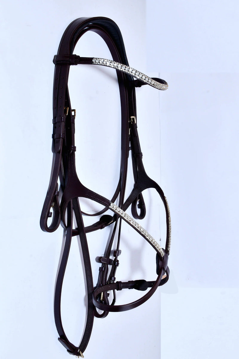 Bridleberry Leather Figure 8 Bridle w/Crystal noseband & Browband w/Plain Full Grain English Leather Reins