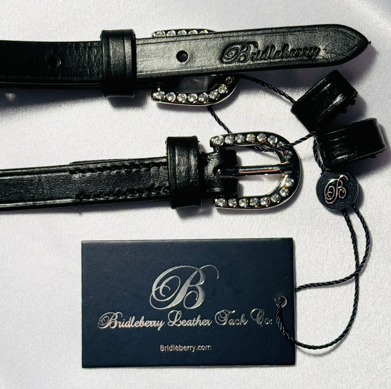 Bridleberry Black Leather Spur Straps w/Crystal Embellished Buckle