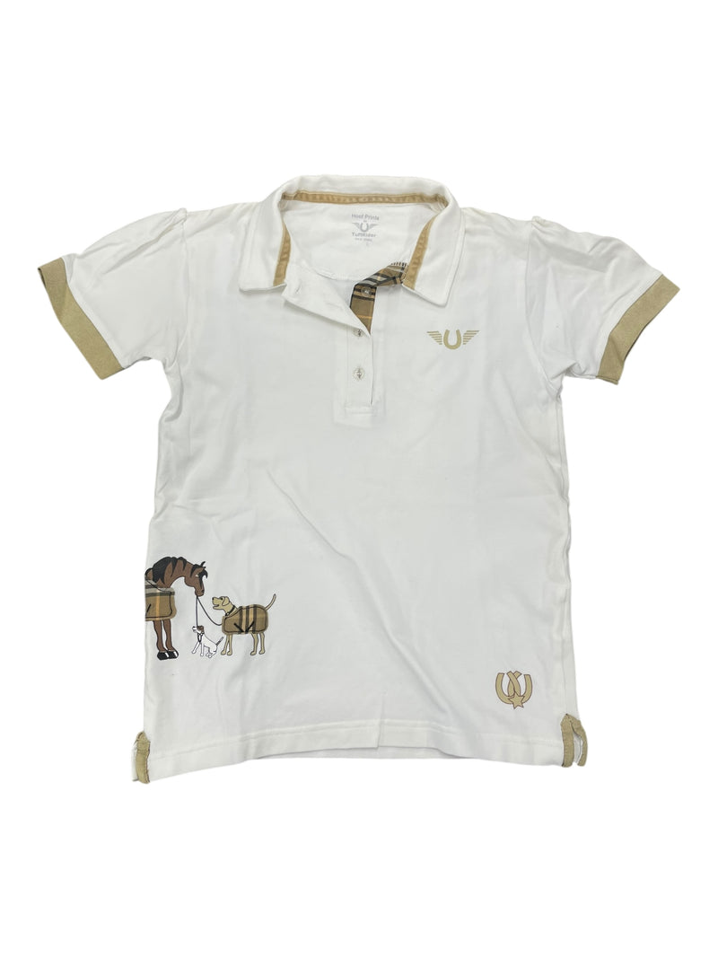 Tuffrider SS Polo - White/Brown - Youth L - USED