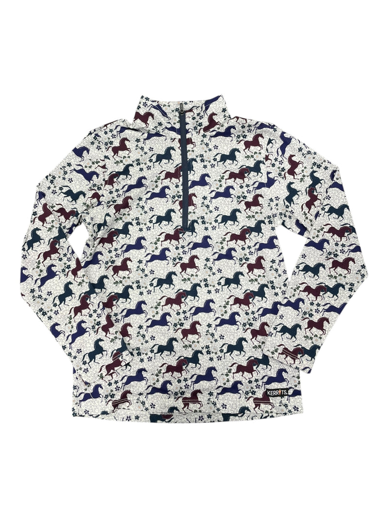 Kerrits LS 1/4 Zip - White/Horse Pattern - Youth M - USED