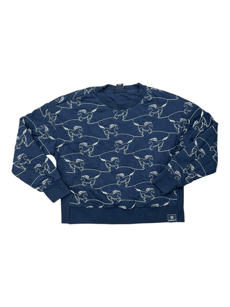 Ariat Stitch Crewneck - Navy/Horse Print - L - USED