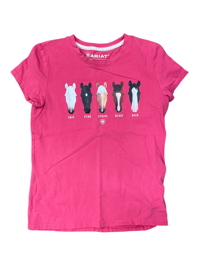 Ariat Horse Faces Youth Tee - Pink - S - USED