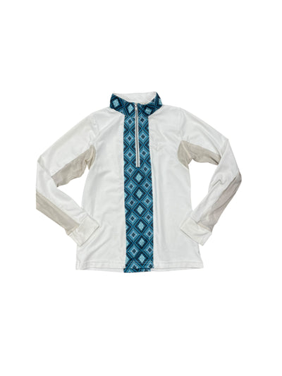 Tuffrider 1/4 Zip Sun Shirt - White/Blue - Youth L - USED